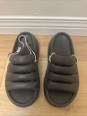 UGG Charcoal Quilted Slide Sandals with Heel Strap